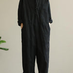 Artistic hooded black all-match long-sleeved casual nine-point jumpsuit