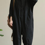 Artistic hooded black all-match long-sleeved casual nine-point jumpsuit