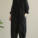 Artistic hooded black all-match long-sleeved casual nine-point jumpsuit
