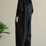 Artistic hooded black all-match long-sleeved casual nine-point jumpsuit