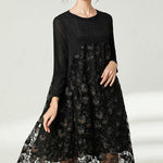 Beautiful Black Lace Patchwork Fall Dress Long Sleeve