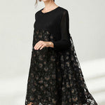 Beautiful Black Lace Patchwork Fall Dress Long Sleeve