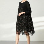 Beautiful Black Lace Patchwork Fall Dress Long Sleeve