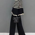 Beautiful Black Turtle Neck Striped Knit Two Piece Suit Set Spring