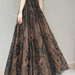 Beautiful Chocolate Embroideried Floral High Waist Flatering Tulle Maxi Skirt Spring