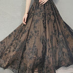 Beautiful Chocolate Embroideried Floral High Waist Flatering Tulle Maxi Skirt Spring