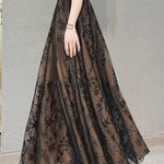 Beautiful Chocolate Embroideried Floral High Waist Flatering Tulle Maxi Skirt Spring