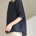 Beautiful Navy Peter Pan Collar Button Loose Fall Half Sleeve Shirt Tops