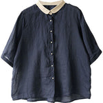 Beautiful Navy Peter Pan Collar Button Loose Fall Half Sleeve Shirt Tops
