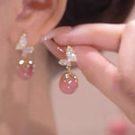 Beautiful Pink Overgild Zircon Opal Butterfly Drop Earrings