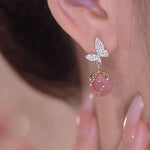 Beautiful Pink Overgild Zircon Opal Butterfly Drop Earrings