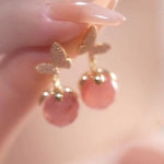 Beautiful Pink Overgild Zircon Opal Butterfly Drop Earrings
