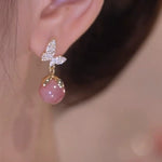 Beautiful Pink Overgild Zircon Opal Butterfly Drop Earrings