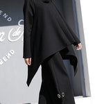 Beautiful black cotton clothes For Women asymmetric hem oversized high neck tops