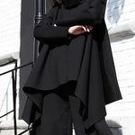 Beautiful black cotton clothes For Women asymmetric hem oversized high neck tops