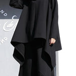 Beautiful black cotton clothes For Women asymmetric hem oversized high neck tops