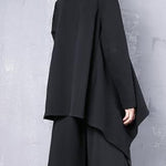 Beautiful black cotton clothes For Women asymmetric hem oversized high neck tops