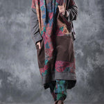 Beautiful hooded drawstring cotton Wardrobes design gray print Maxi Dresses fall