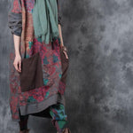 Beautiful hooded drawstring cotton Wardrobes design gray print Maxi Dresses fall