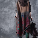 Beautiful hooded drawstring cotton Wardrobes design gray print Maxi Dresses fall