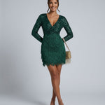 Scarlett Henning | Sequin & Fringe Long Sleeve Mini Dress For Women