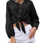 Tie Knot Front Tops Cotton Blouse Shirts - Zeagoo (Us Only)