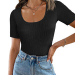 Zeagoo Short Sleeve Square Neck Slim Fitted Tops