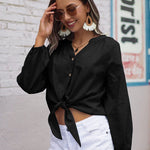 Tie Knot Front Tops Cotton Blouse Shirts - Zeagoo (Us Only)