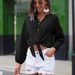 Tie Knot Front Tops Cotton Blouse Shirts - Zeagoo (Us Only)