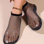 Black Hollow Out Zircon Flat Sandals Breathable Mesh 2025 New