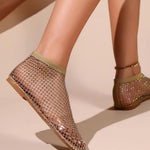 Black Hollow Out Zircon Flat Sandals Breathable Mesh 2025 New