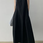 Black O-Neck Cotton Robe Dresses Sleeveless
