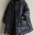 Black zippered Button Loose Winter Duck Down Jackets
