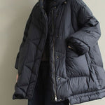 Black zippered Button Loose Winter Duck Down Jackets