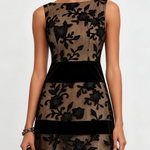 Black Mesh Floral Sleeveless A-Line Midi Dress