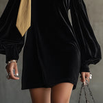 Black Velvet And Gold Satin Patchwork Off The Shoulder Mini Dress