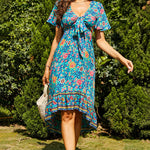 Zeagoo Women's Bohemian Floral Tie Front V Neck Midi Dresses