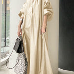 Bohemian Apricot V Neck Oversized Long Dresses Lantern Sleeve