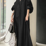 Bohemian Apricot V Neck Oversized Long Dresses Lantern Sleeve