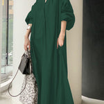 Bohemian Apricot V Neck Oversized Long Dresses Lantern Sleeve