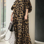 Bohemian Apricot V Neck Oversized Long Dresses Lantern Sleeve