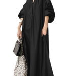 Bohemian Apricot V Neck Oversized Long Dresses Lantern Sleeve