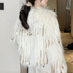 Bohemian Beige Sequins Tassel Mink Hair Coats Winter