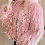 Bohemian Beige Sequins Tassel Mink Hair Coats Winter