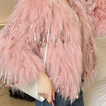 Bohemian Beige Sequins Tassel Mink Hair Coats Winter