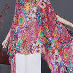 Bohemian Red Asymmetrical Print Chiffon Shirt Tops Summer