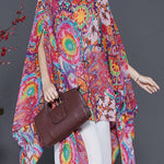 Bohemian Red Asymmetrical Print Chiffon Shirt Tops Summer