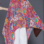 Bohemian Red Asymmetrical Print Chiffon Shirt Tops Summer