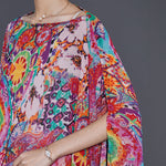 Bohemian Red Asymmetrical Print Chiffon Shirt Tops Summer