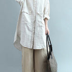 Bohemian lapel Button Down cotton top silhouette Organic Fashion beige Plus Size Clothing blouses Summer